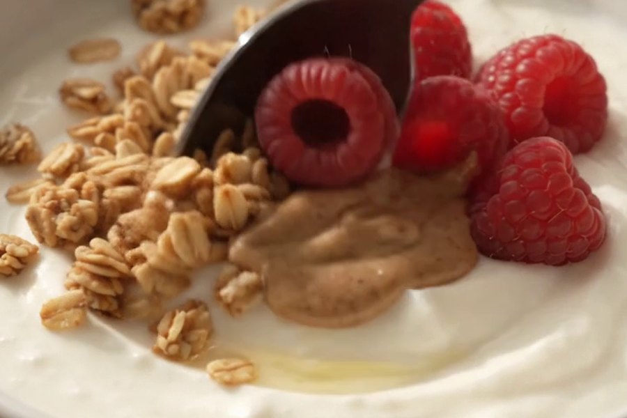 Raspberry Almond Butter Yogurt Bowl